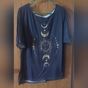 Temu Celestial Sun and Moon T-shirt dark gray size 3X